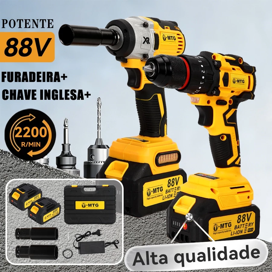 Furadeira e Parafusadeira Elétrica 48V Bateria Extra 20+3 Torque LED Variável Reversível