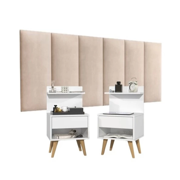 Conjunto Cabeceira Cama Casal 1,40 Com Mesa de Cabeceira Quarto Requinte