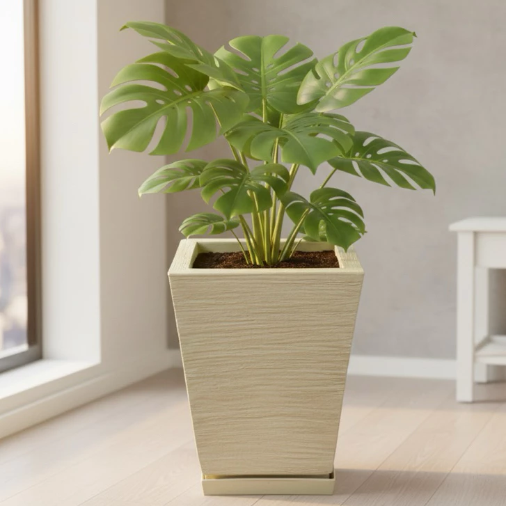 Vaso para Planta Escovado Quadrado com Prato Resistente