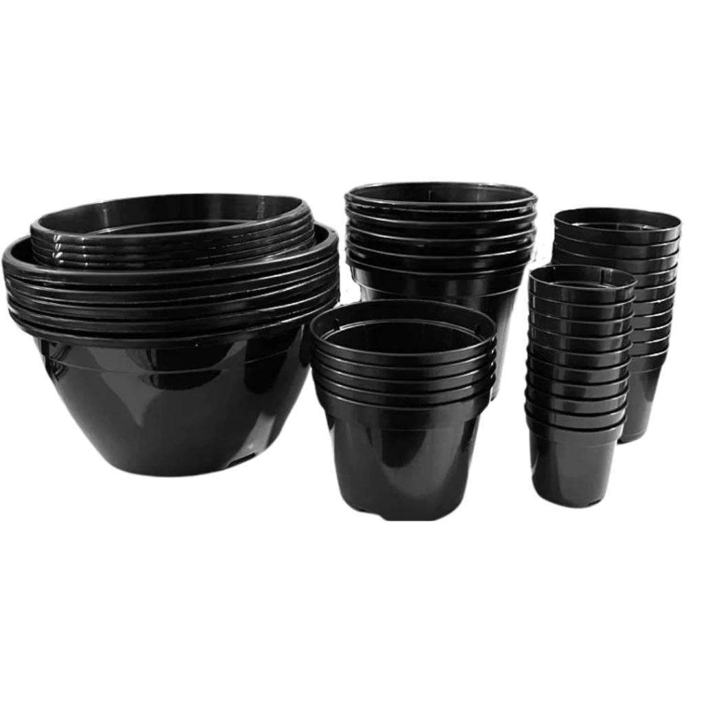 Kit 40 Vasos e Cuias para Plantas na Cor Preta (Cuia 21, Cuia 18, Pote 15, Pote 11, Pote 09 e Pote 06)