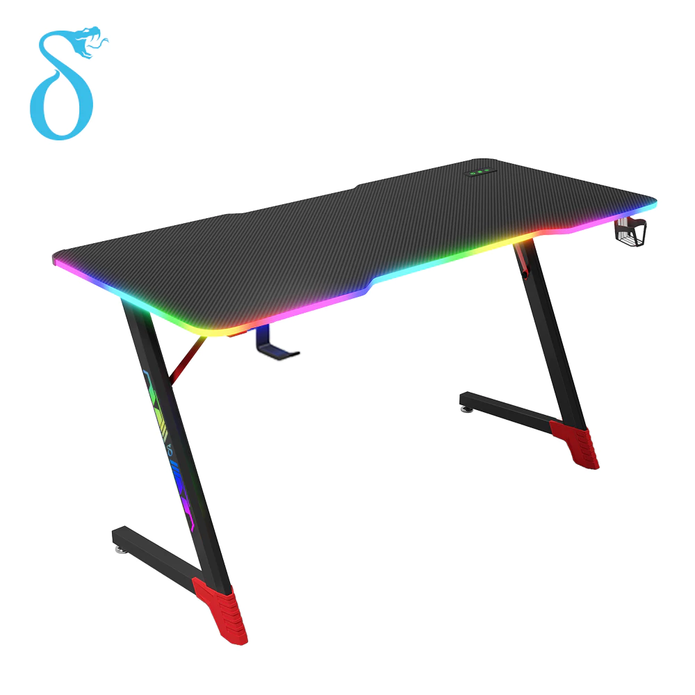 MESA GAMER RGB PARA COMPUTADOR | DELTA-M1205Z Forma Z Fibra de Carbono Gancho para Fone