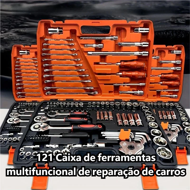 Caixa De Ferramentas 121 Peças - Chave Soquete Catraca Chave Combinada Multi Funções