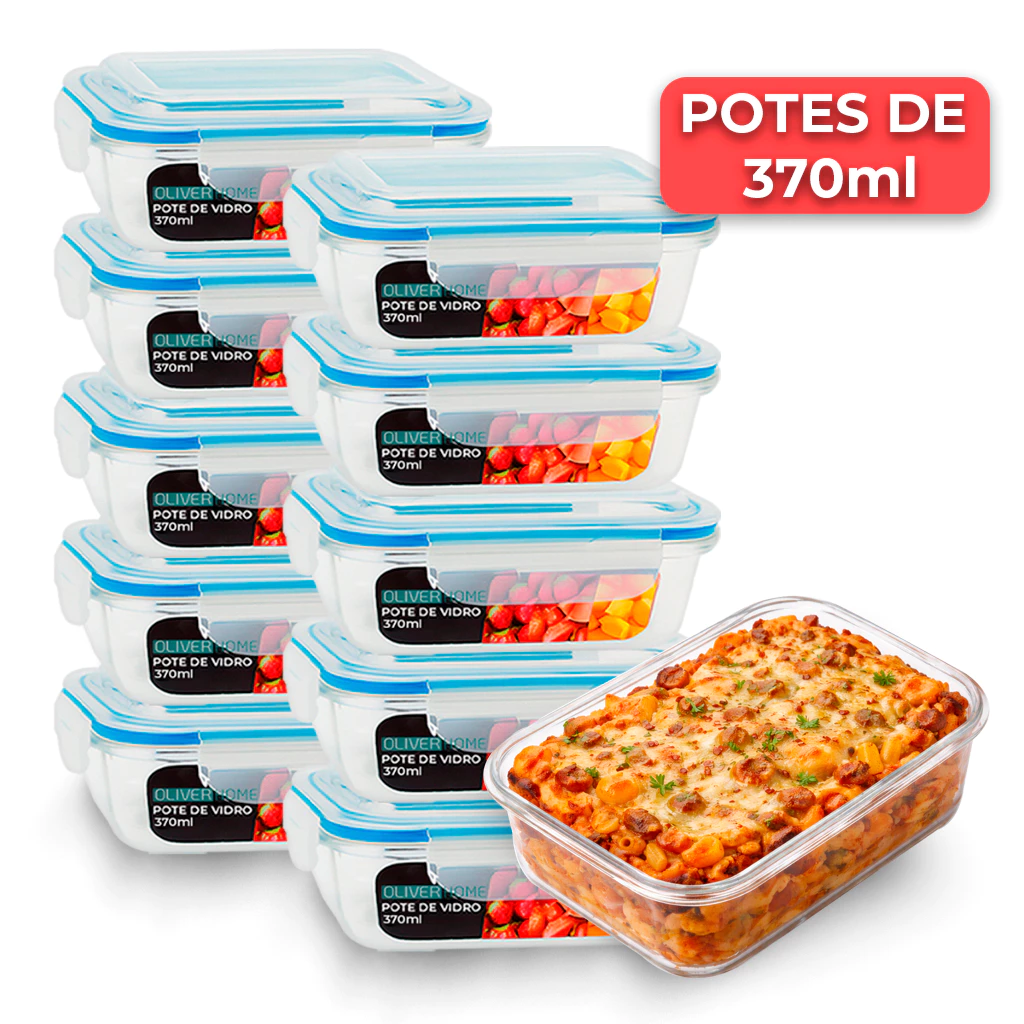 Conjunto 3/5/10 Potes Vidro Hermético mantimentos marmita 370ml