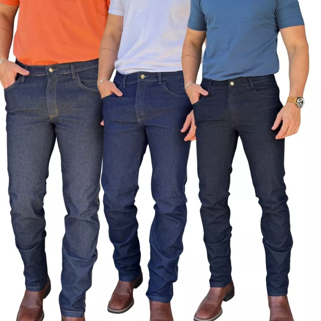 Kit 3 Calças Masculina Jeans Reta Com Elastano Lycra Premium