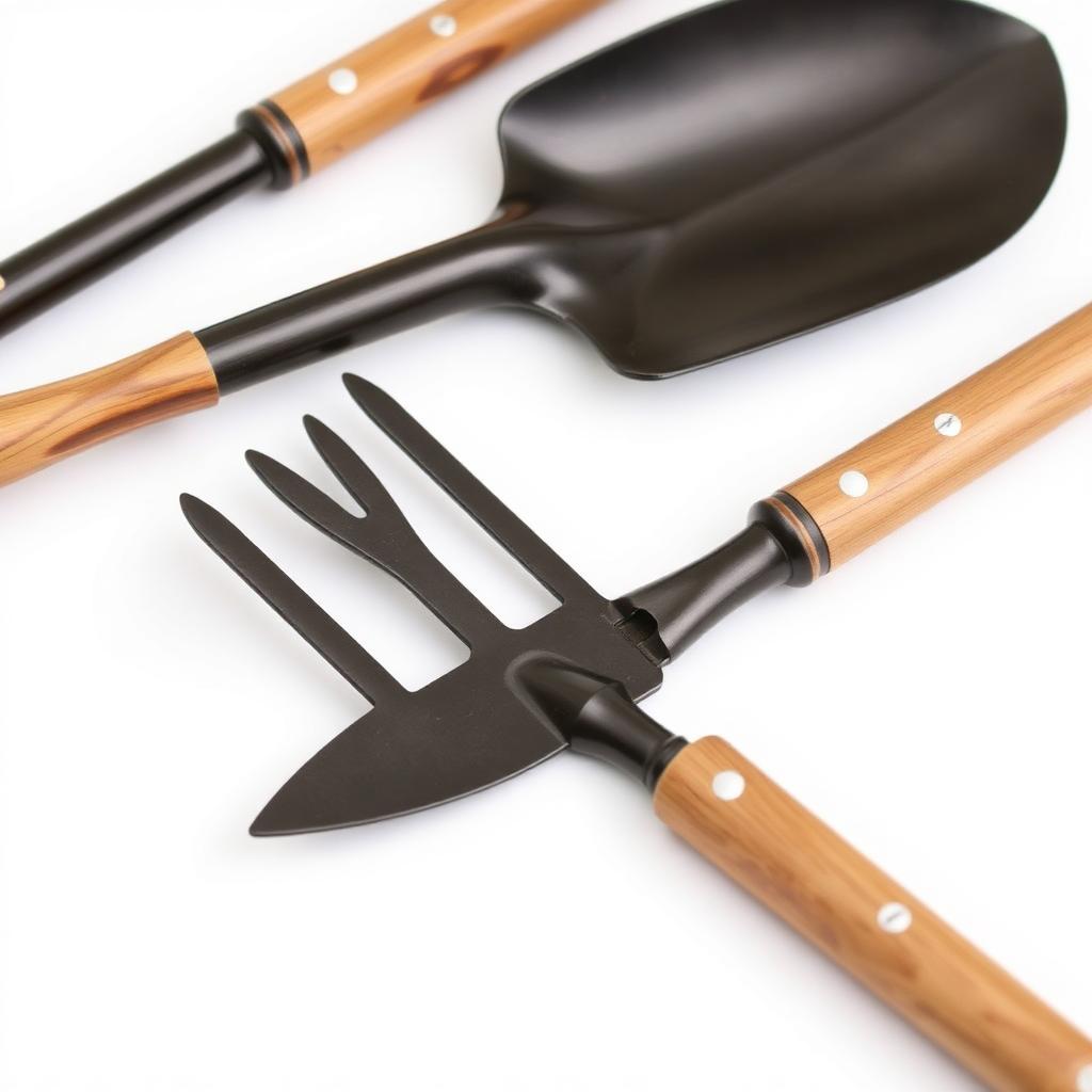 Kit 3 Ferramentas de Jardinagem Pá Rastelo e Cultivador Cabo de Madeira