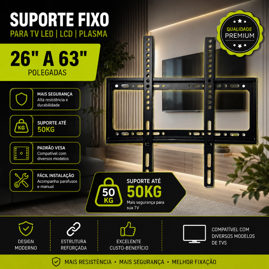 Suporte Tv Fixo de 14 a 42/ 26 a 63 Polegadas LED Parede Preto LCD Painel Smart