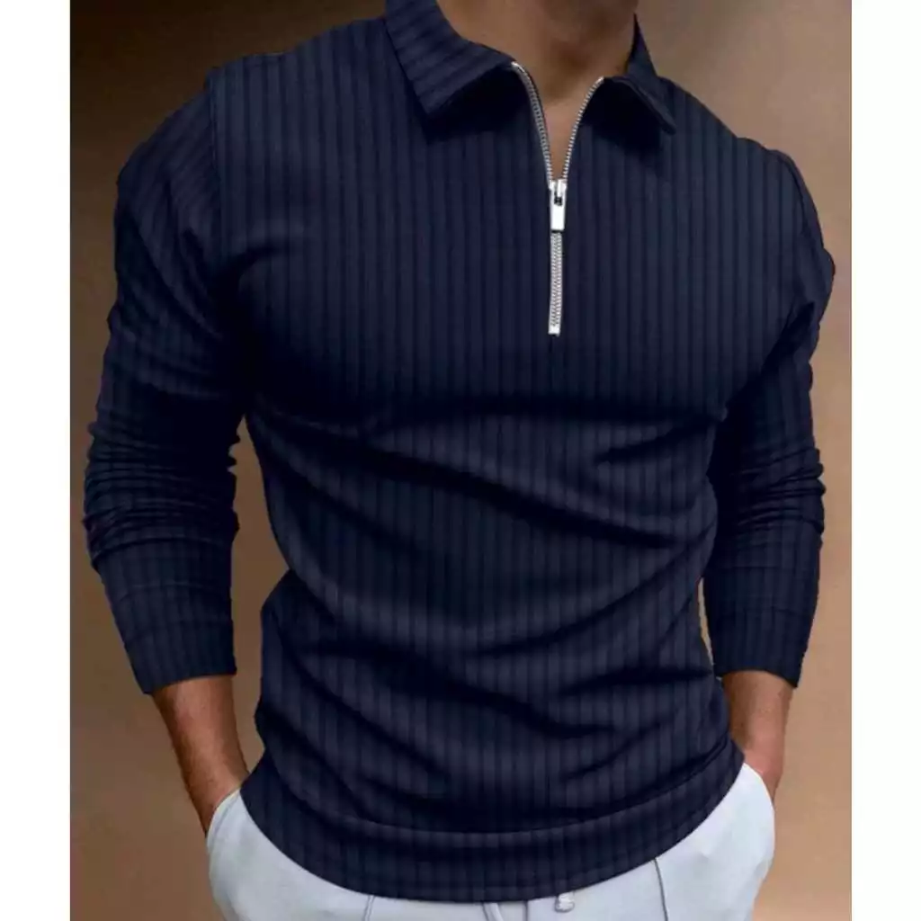 Camisa POLO Casual Listrada Manga Longa