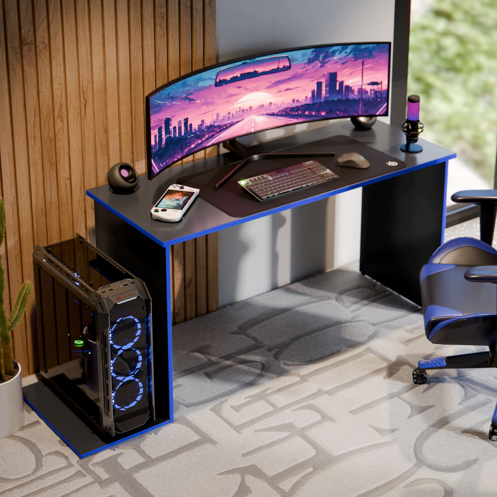 Mesa Escrivaninha Gamer Madri 135cm com Suporte para 2 Monitores e CPU Home Office Moderna