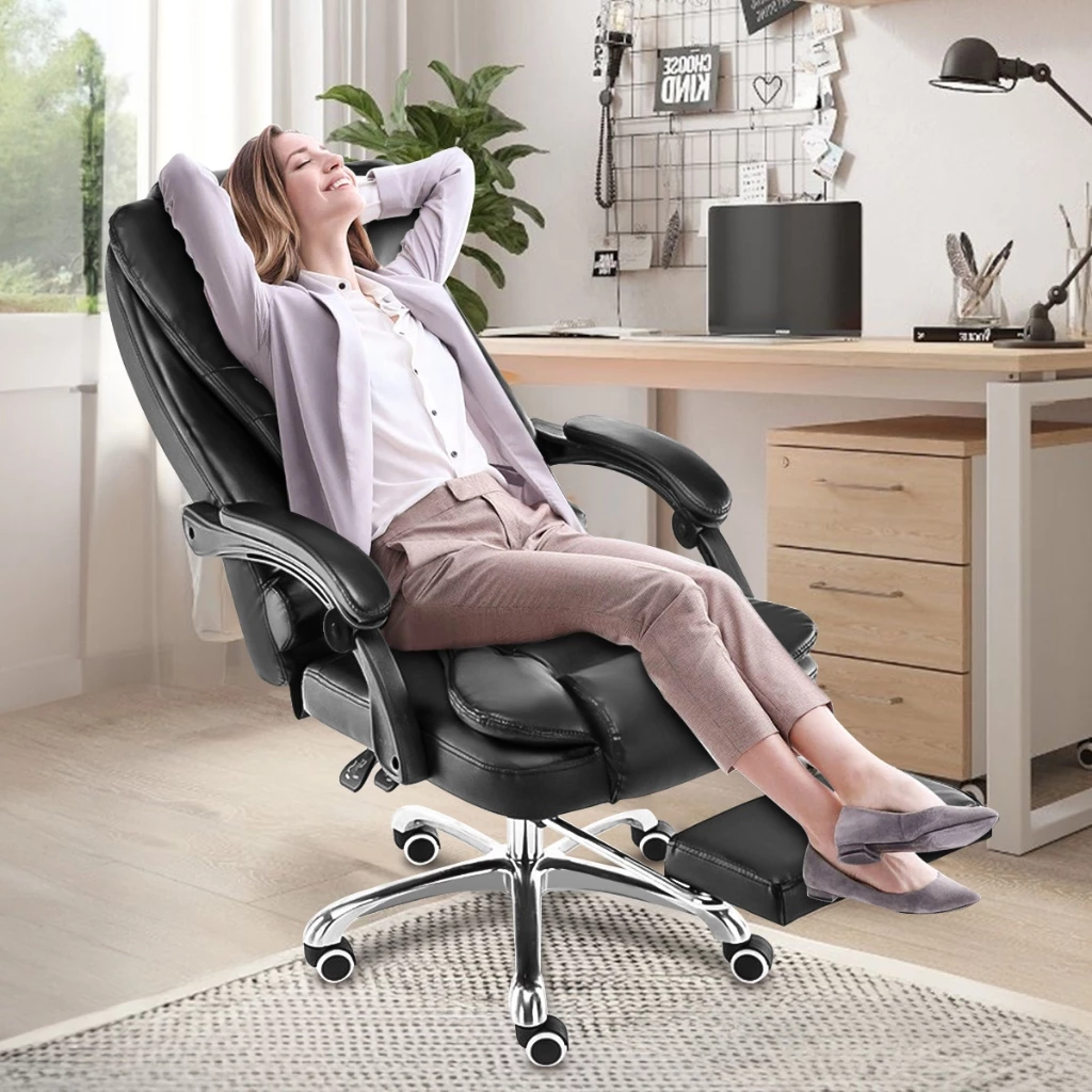 Cadeira de Escritório Presidente Ergonômica Reclinável c/ Apoio de Pés Home Office Confortável Suporta 150kg Reforçada